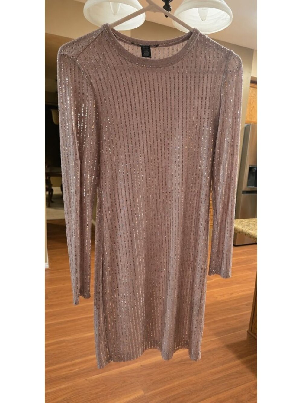 Morgan & Co Women's Small Pink Sequin Long Sleeve Cocktail Party Mini Dress